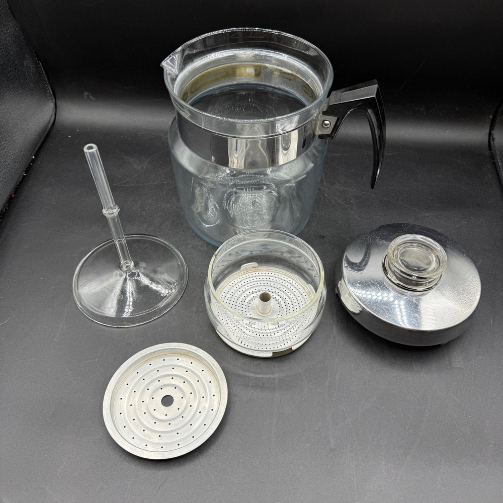 Vintage Pyrex Flameware 8859 B Glass 9 Cup Percolator Coffee Pot Complete